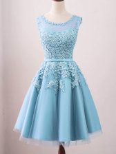  Aqua Blue Sleeveless Tulle Zipper Quinceanera Dama Dress for Prom and Party and Wedding Party