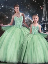 Stunning Apple Green Lace Up Sweetheart Beading Ball Gown Prom Dress Tulle Sleeveless