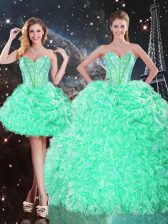  Apple Green Sweetheart Lace Up Beading and Ruffles 15th Birthday Dress Sleeveless