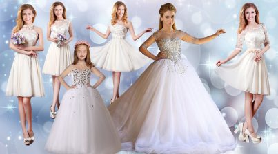  White Ball Gowns Beading 15th Birthday Dress Lace Up Tulle Half Sleeves Floor Length
