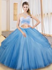  Baby Blue Tulle Criss Cross 15 Quinceanera Dress Sleeveless Floor Length Beading and Ruching and Pick Ups