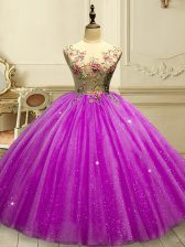 Comfortable Sleeveless Appliques and Sequins Lace Up Quinceanera Gowns