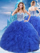 New Style Royal Blue Sleeveless Organza Lace Up 15 Quinceanera Dress for Military Ball and Sweet 16 and Quinceanera