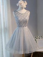  Mini Length Grey Prom Party Dress Scoop Sleeveless Lace Up