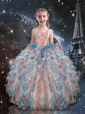 Hot Selling Floor Length Multi-color Kids Formal Wear Straps Sleeveless Lace Up