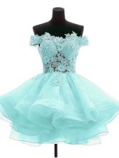  Mini Length A-line Sleeveless Aqua Blue Prom Party Dress Zipper