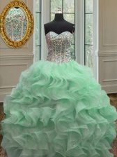 Simple Apple Green Lace Up Quince Ball Gowns Ruffles Sleeveless Floor Length