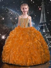  Floor Length Orange Red Kids Pageant Dress Straps Sleeveless Lace Up