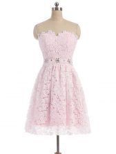  Pink Sweetheart Zipper Beading and Lace Prom Evening Gown Sleeveless