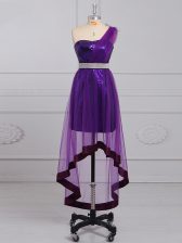 Luxury Sleeveless Beading Zipper Homecoming Dress with Purple