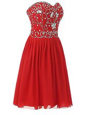 Exquisite Red Empire Beading Prom Dress Zipper Chiffon Sleeveless Knee Length