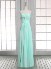 Exceptional Apple Green Empire Ruching Dress for Prom Lace Up Chiffon Sleeveless Floor Length