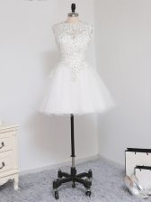 Custom Design White Scoop Neckline Beading and Lace and Appliques Homecoming Dress Sleeveless Zipper