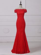Beautiful Red Sleeveless Lace and Appliques Lace Up Prom Evening Gown