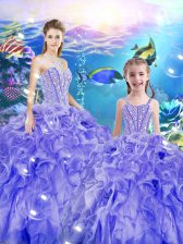  Floor Length Lace Up Quinceanera Gowns Lavender for Military Ball and Sweet 16 and Quinceanera with Beading and Ruffles