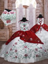 Gorgeous White And Red Sleeveless Taffeta Lace Up Little Girls Pageant Dress for Quinceanera and Wedding Party