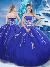 Custom Designed Sweetheart Sleeveless Lace Up Quinceanera Dress Blue Organza