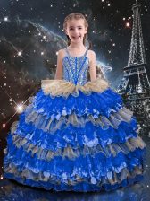  Multi-color Sleeveless Floor Length Beading and Ruffled Layers Lace Up Little Girl Pageant Gowns