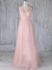 Classical Tulle V-neck Sleeveless Zipper Lace Vestidos de Damas in Baby Pink