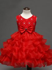 Elegant Scoop Sleeveless Zipper Flower Girl Dresses for Less Red Organza