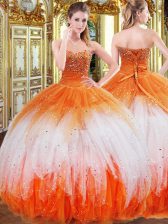 Superior Sweetheart Sleeveless Quinceanera Gown Floor Length Beading and Ruffles Multi-color Organza