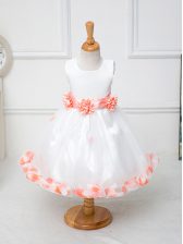  White Zipper Scoop Appliques and Hand Made Flower Little Girls Pageant Dress Tulle Sleeveless