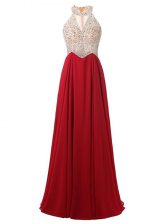  Floor Length Empire Sleeveless Wine Red Prom Gown Zipper