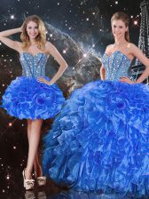 Captivating Organza Sweetheart Sleeveless Lace Up Beading and Ruffles Quinceanera Gown in Royal Blue