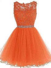  Mini Length Orange Prom Dresses Scoop Sleeveless Zipper