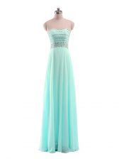 Charming Floor Length Zipper Homecoming Dress Aqua Blue for Prom and Military Ball with Beading