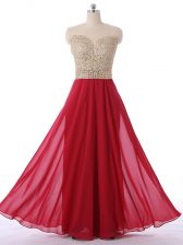  Red Empire Scoop Sleeveless Chiffon Floor Length Zipper Beading Damas Dress