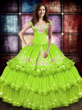 Beauteous Yellow Green Sleeveless Taffeta Lace Up Vestidos de Quinceanera for Military Ball and Sweet 16 and Quinceanera