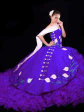 Attractive Brush Train Ball Gowns Sweet 16 Dresses Purple Sweetheart Organza Sleeveless Lace Up