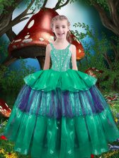  Straps Sleeveless Lace Up Girls Pageant Dresses Green Organza