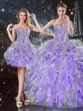  Lavender Sleeveless Beading and Ruffles Floor Length Ball Gown Prom Dress