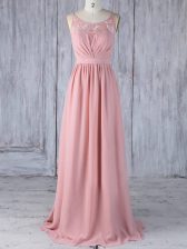  Pink Sleeveless Appliques Floor Length Dama Dress for Quinceanera