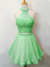 Gorgeous Green Two Pieces Beading Damas Dress Lace Up Organza Sleeveless Knee Length