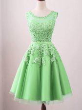  Green A-line Tulle Scoop Sleeveless Lace Knee Length Lace Up Court Dresses for Sweet 16