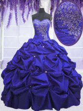 Colorful Taffeta Sweetheart Sleeveless Lace Up Beading and Pick Ups Quinceanera Gowns in Navy Blue