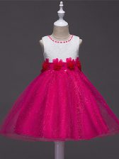Charming Scoop Sleeveless Zipper Little Girl Pageant Gowns Hot Pink Tulle