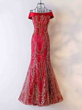 Elegant Sleeveless Floor Length Beading Lace Up Dress for Prom with Wine Red