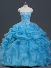  Floor Length Baby Blue Quinceanera Dress Sweetheart Sleeveless Lace Up