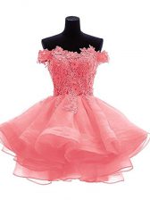 Deluxe Watermelon Red Off The Shoulder Zipper Beading and Lace and Appliques Prom Gown Sleeveless