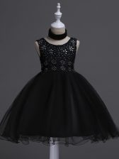  Black Ball Gowns Beading and Lace Little Girl Pageant Dress Zipper Organza Sleeveless Knee Length