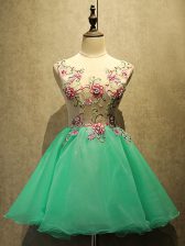 New Arrival Apple Green Bateau Neckline Appliques Prom Evening Gown Sleeveless Lace Up