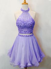  Halter Top Sleeveless Organza Quinceanera Court of Honor Dress Beading Lace Up