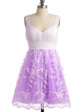  Lilac Lace Up Dama Dress Lace Sleeveless Knee Length