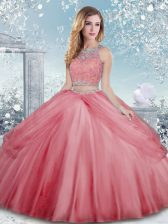  Beading Quinceanera Gowns Watermelon Red Clasp Handle Sleeveless Floor Length