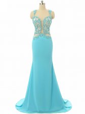  Chiffon Sleeveless Prom Dress Brush Train and Lace and Appliques