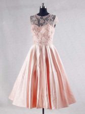  Pink A-line Scoop Sleeveless Taffeta Knee Length Zipper Beading and Appliques Prom Dresses